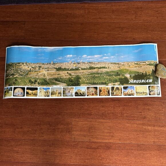 Vintage Jerusalem Photographic Poster & Landmark Map 40”x14”  Dikan Nalbandian - Picture 1 of 12